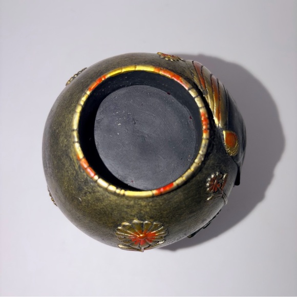 Art Pottery Face Vase | Art Nouveau Style | Gold Orange Floral Sculptural Decor - Picture 6 of 11